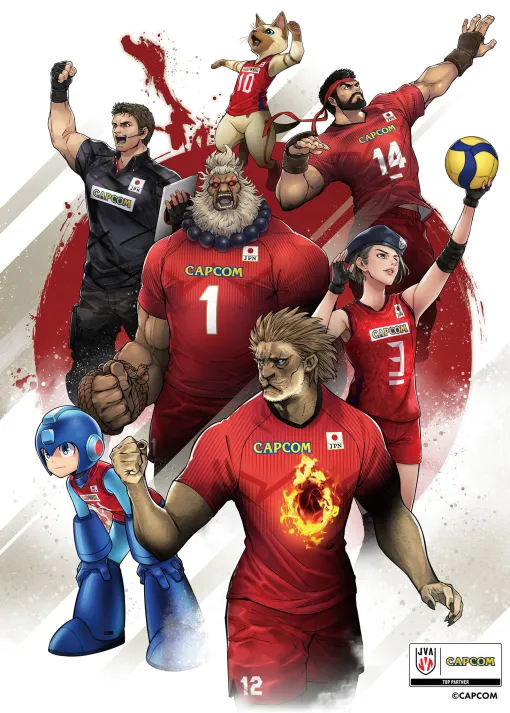 カプコン×バレーボール日本代表のコラボイラスト公開。リュウや豪鬼，アイルー，ジルらが日本代表のユニフォームを身にまとって登場
