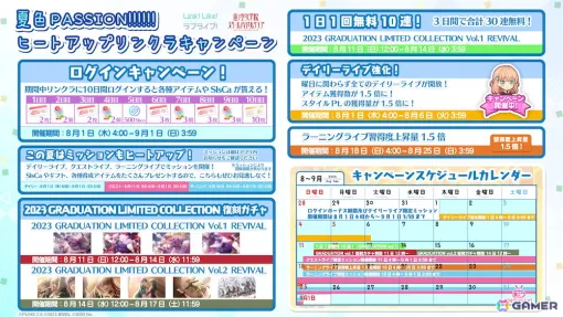 「Link！Like！ラブライブ！」ログインボーナスや無料10連ガチャなどの夏休み企画「夏色PASSION!!!!!!ヒートアップリンクラキャンペーン」がスタート！