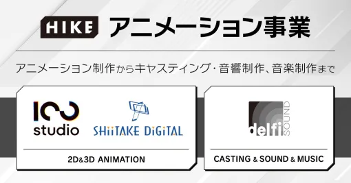 HIKE、デジタルアニメーションスタジオ「100studio」の音響制作業務を「デルファイサウンド」に一元化