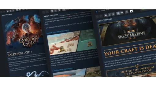 Steamストアページの説明欄用エディターが一新。編集中の内容をリアルタイムでプレビューする機能などにより、使いやすさが向上