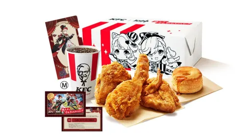 『原神』×KFCのコラボパックが10月2日～31日に期間限定で販売。リネとリネットがデザインされた特別パッケージ。チケットファイルやゲーム内アイテムもゲットできる