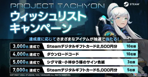 2Dラン＆ガンアクション「PROJECT TACHYON」Steamウィッシュリスト登録キャンペーンが開始！目標達成で小林ゆうさんのサイン色紙などが当たる