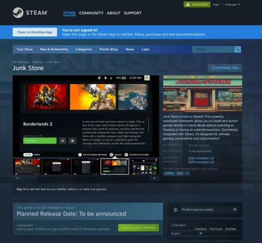 公開から5日…Steam Deck向け他社ストアランチャーアプリ「Junk Store」Steamストアページが非公開に