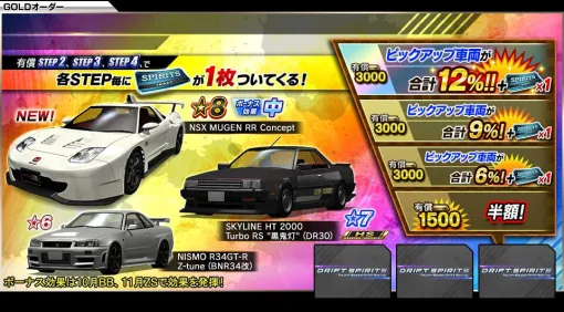 『ドリフトスピリッツ』11周年記念キャンペーン第1弾が開幕。新☆8車両“NSX MUGEN RR Concept”が登場するGOLDスピリッツオーダーなど多数イベント開催中