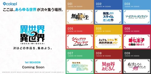 コロプラ、新作ゲーム『異世界∞異世界』1stシーズンの登場作品を一挙公開!「転スラ」「無職転生」「SAO」など9作品