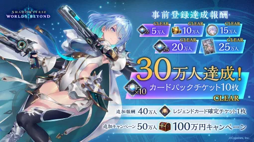 「Shadowverse: Worlds Beyond」，事前登録者数が目標の30万人を突破。50万人突破で100万円キャンペーンを開催することを決定