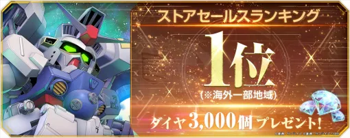 バンダイナムコENT、『ジージェネエターナル』でダイヤ3000個をプレゼント　海外一部地域でのストアセールスランキング1位達成の記念で