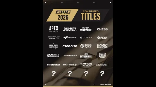 eスポーツワールドカップ2026の競技タイトルが発表。『CoD:BO7』が初採用。『スト6』『LoL』『VALORANT』『FC26』ほか計24タイトル