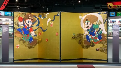 マリオとルイージが風神・雷神に 2015年制作の「マリオ&ルイージ図屏風」がニンテンドーミュージアムで展示 マリオとルイージが風神・雷神に 2015年制作の「マリオ&ルイージ図屏風」がニンテンドーミュージアムで展示