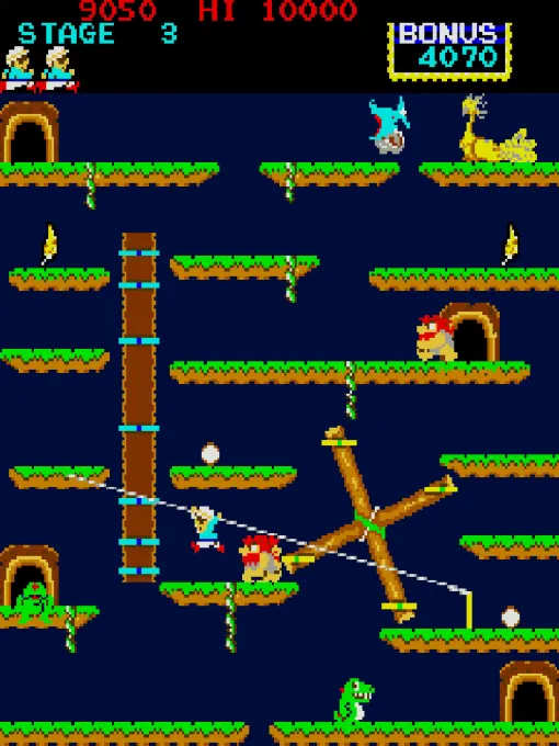 アケアカ版「ロックンロープ」配信開始。ロープを使い最適なルートを見つけながら頂上を目指せ。1983年にKONAMIから発売されたACTゲーム