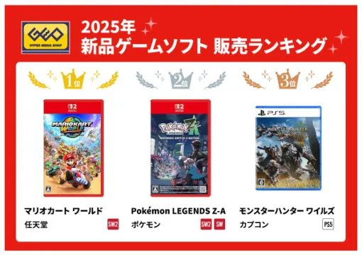 ゲオ「2025年 販売ランキング」！新品では『マリオカートワールド』などスイッチ2関連が好調、中古は“6年連続1位”がついに陥落