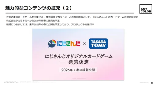 ANYCOLOR、「にじさんじ」カードゲームの収益は販売枚数に応じて受け取るロイヤリティを計上予定