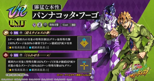 gumi、『ジョジョの奇妙な冒険 オラドラ』で新ユニット「【獰猛な本性】パンナコッタ・フーゴ」が明日メンテ後より登場 gumi、『ジョジョの奇妙な冒険 オラドラ』で新ユニット「【獰猛な本性】パンナコッタ・フーゴ」が明日メンテ後より登場