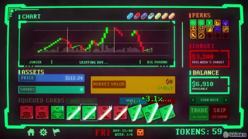 株式市場をねじ曲げて勝ち上がるローグライク・デッキ構築型ゲーム「Insider Trading」が2月18日にリリース！